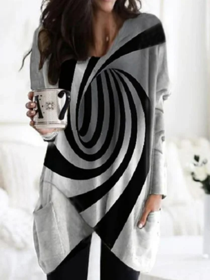 

Casual V Neck Batwing Cotton Blends Shirts & Tops, Gray, Long sleeve tops