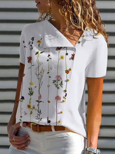 

Casual Floral Cotton Blends Shirts & Tops, White, Shirts & Blouses