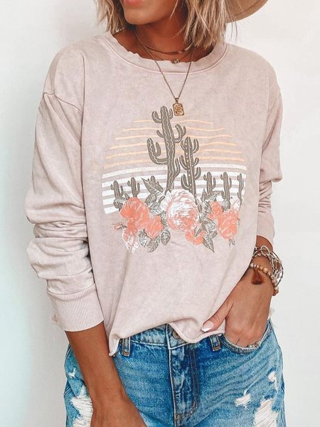 

Casual Crew Neck Cotton Blends Sweatshirt, Dusty pink, Hoodies & Sweatshirts