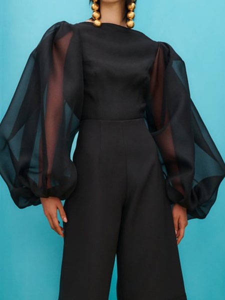 

Solid Long sleeve Boat Neck Top, Black, Tops