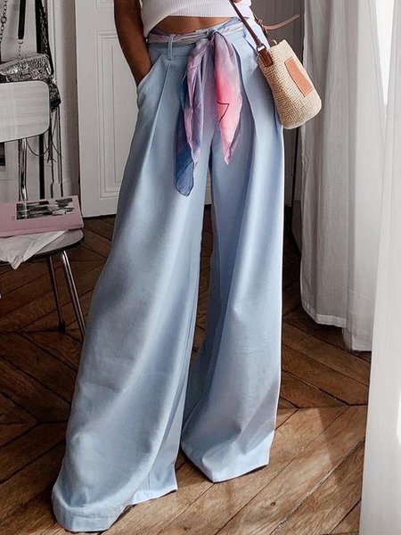 

Casual Solid Loosen Dress Pants, Blue, Pants