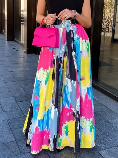 

Daily Printed Wide Leg Pants, Multicolor, Wide Leg Pants
