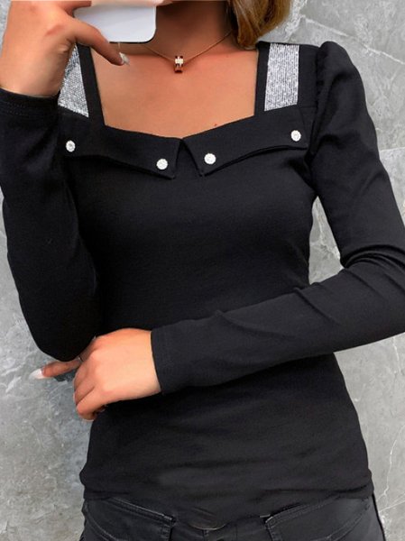 

Regular Fit Cotton Blends Shirts & Tops, Black, Long sleeve tops