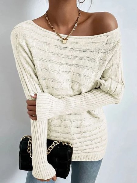 

Off The Shoulder Wool/Knitting Sweater, Beige, Sweaters