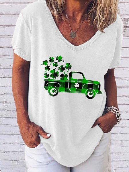 

Women's Car Short Sleeve Tee T-shirt V Neck Casual Summer Top, White, T-Shirts