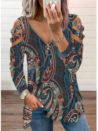 

Casual Cotton Blends Floral Shirts & Tops, Blue, Long sleeve tops