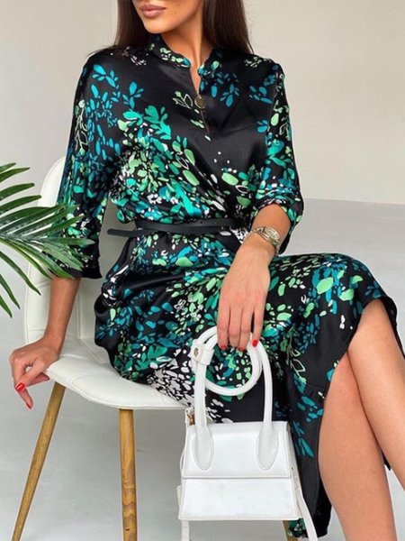 

Regular Fit Simple Plants Midi Dress, Green, Midi Dresses