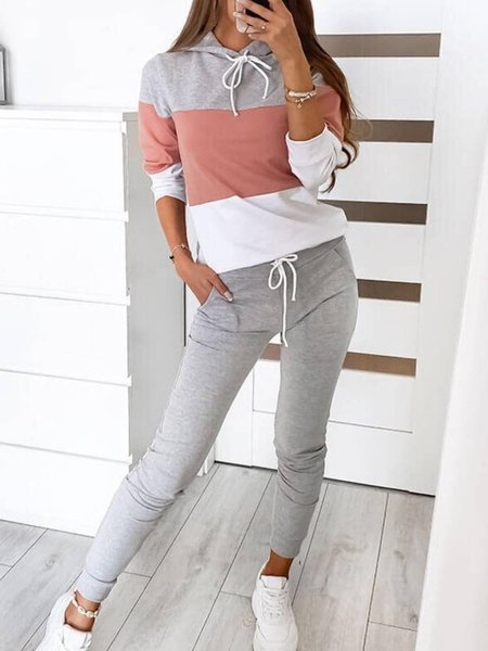 

Color Block Casual Two Piece Sets, Gray, Two-piece Outfits