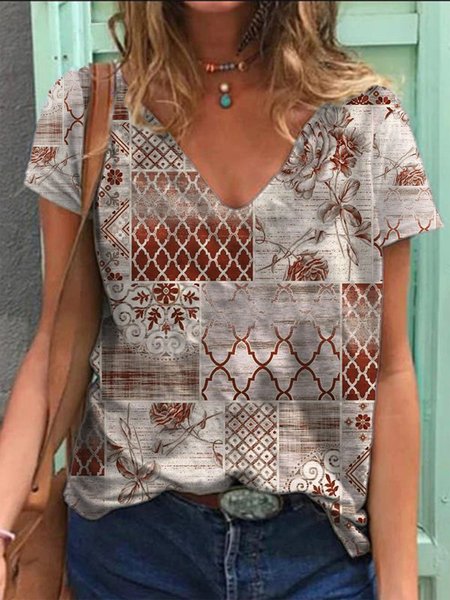 

Crew Neck Casual Short Sleeve T-shirt, Multicolor, T-Shirts