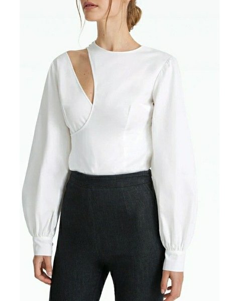 

Crew Neck Simple Solid Regular Fit Top, White, Tops