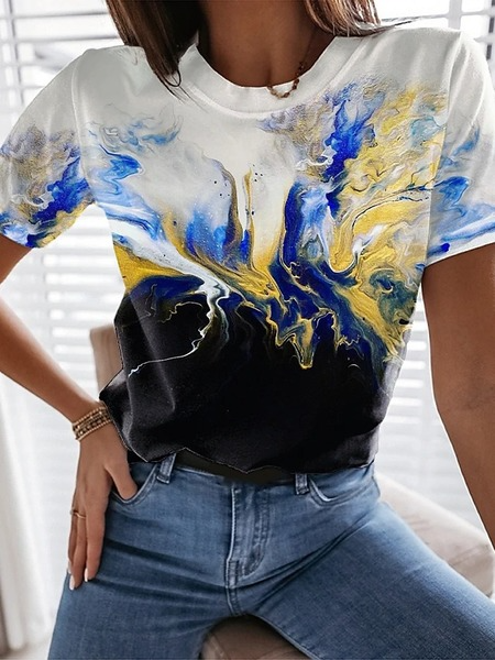 

Regular Fit Abstract Round Neck Shirts & Tops, Multicolor, T-Shirts