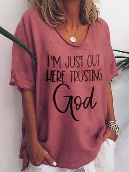 

Letter Printed Loosen Casual Off Shoulder Scoop Neckline Cotton Blends Shirts & Tops, Orange, T-Shirts