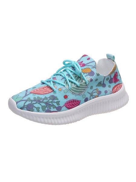

Women's Heart Bird Jungle Print Fabric Lace-Up Sneakers, Blue, Athletic & Casual Shoes