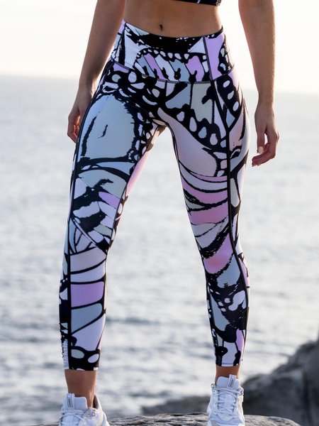 

Skinny Abstract Leggings Yoga Pants High Waist Leggings, Purple, Leggings
