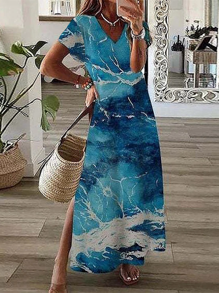 

Casual Abstract Cotton Blends Regular Fit Maxi Dresses, Blue, Casual Dresses