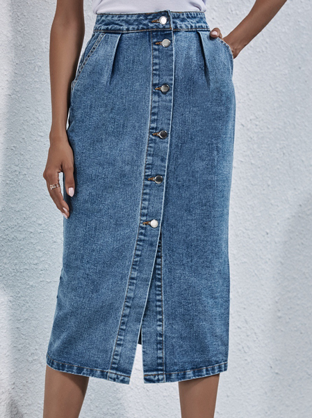 

Casual Plain Denim Skirts, Blue, Skirts