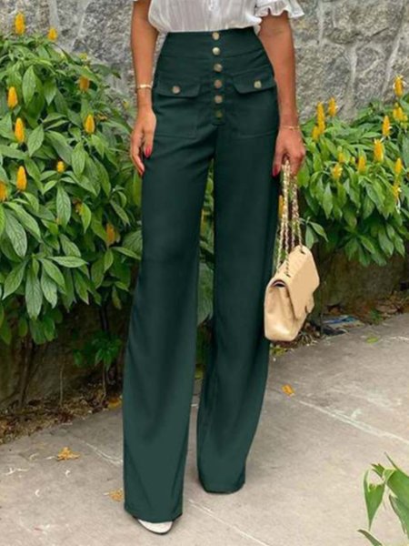 

Daily Buttoned Pocket Pants, Dark green, Wide Leg Pants