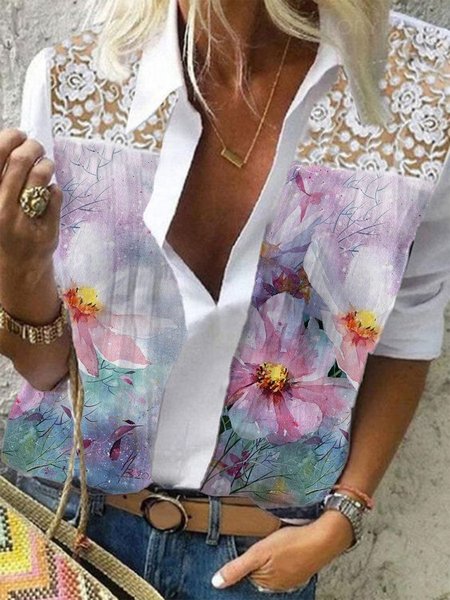 

Casual Floral Shirts & Tops, White, Blouses & Shirts
