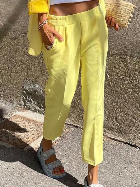 

Casual Pockets Loosen Dress Pants, Yellow, Pants