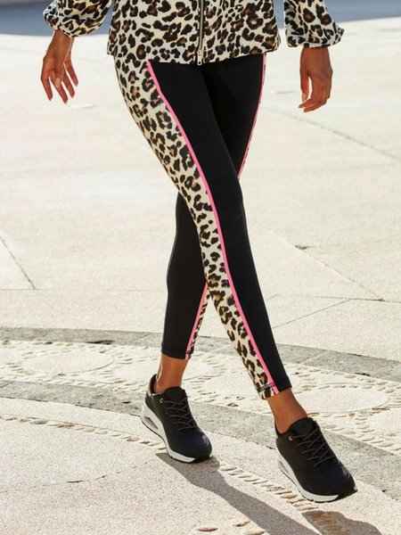 

Leopard Print Casual Plus Size Pants, Black, Leggings