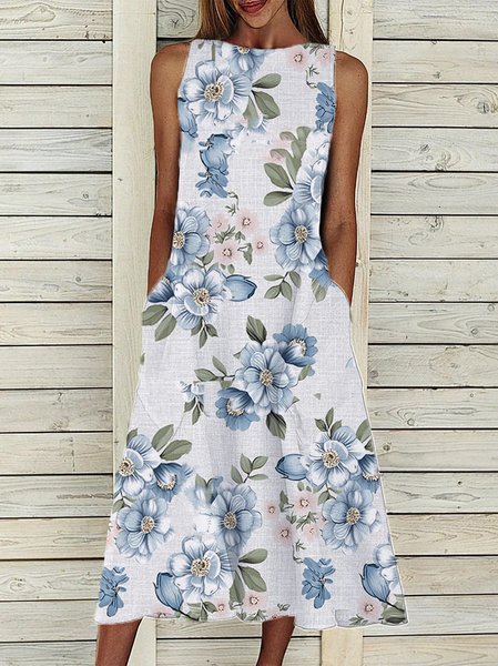 

Floral Cotton Blends Vacation Dresses, White, Floral Dresses