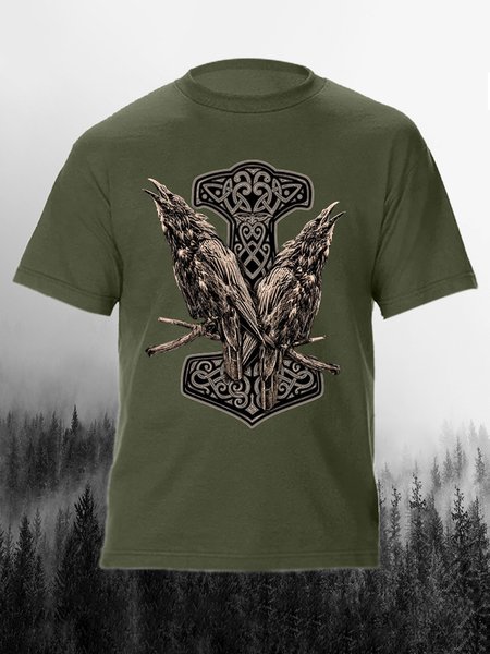 

Men's Animal Graphic Print Crew Neck Short Sleeve Tee, Green, T-shirt