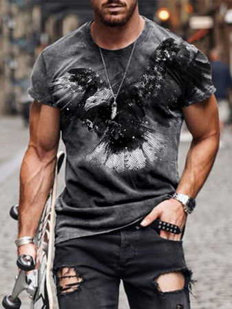

Men's Animal Graphic Print Crew Neck Short Sleeve Tee, Black, T-shirt