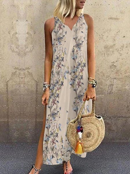 

Cotton Blends Vacation Loosen Dresses Plus Size, Apricot, Maxi Dresses