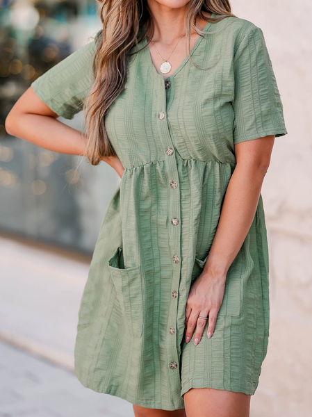 

Casual V Neck Short sleeve Woven Dress, Mint, Mini Dresses