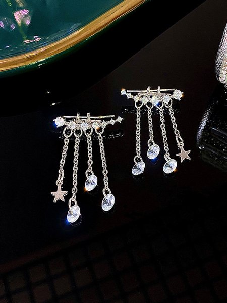 

Star Crystal Earrings Ear Cuff, Silver, Earrings