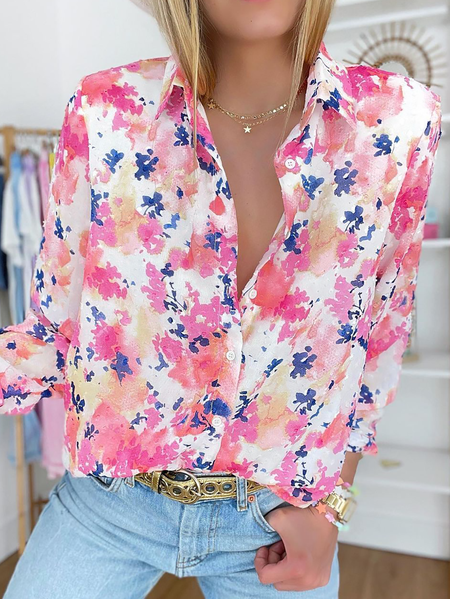 

Plus size Floral Casual Long Sleeve Blouse, Pink, Blouses & Shirts