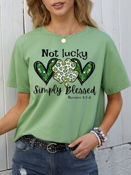St Patty's Day Print Crew Neck Casual Short sleeve tops, Army green, T-shirts