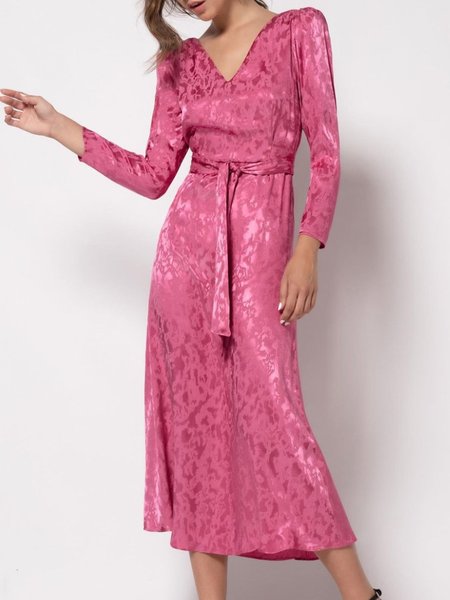 

V Neck Elegant Regular Fit Midi Dress, Pink, Midi Dresses