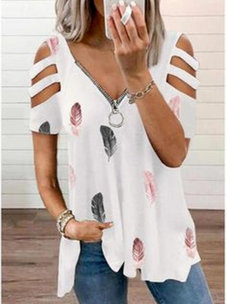 

Feather Cotton Blends Casual Shirts & Tops, White, T-Shirts