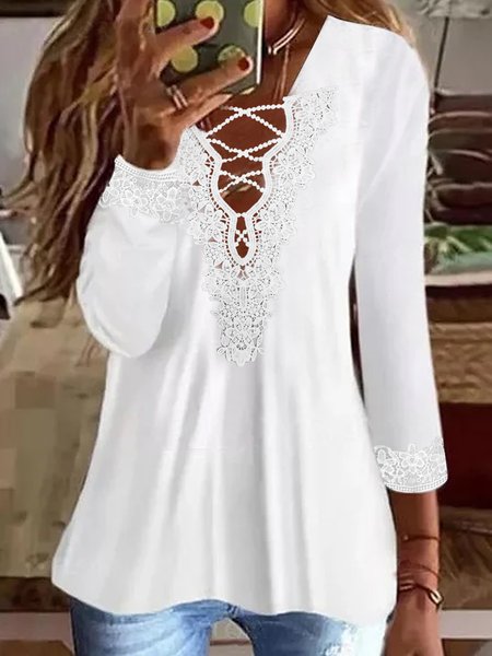 

Regular Fit Eyelet Simple Lace Shirts & Tops, White, Long sleeve tops