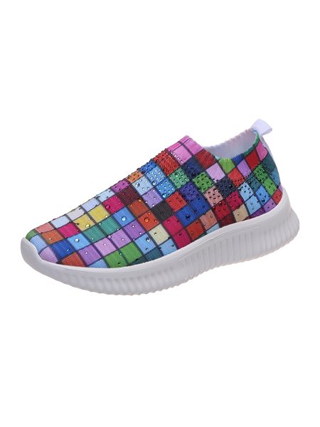 

Women's Rhinestone Embellished Iridescent Check Pattern Fabric Sneakers, As picture, Athletic & Casual Shoes