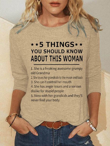 

Five Things About This Women Crew Neck Long sleeve tops, Apricot, Long sleeves