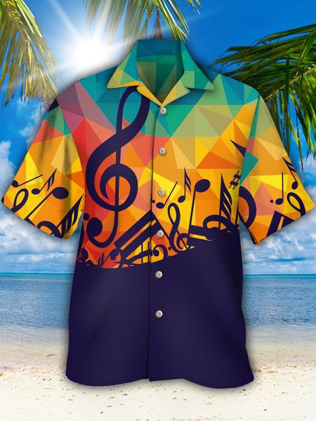 

Mens Music Print Casual Breathable Hawaiian Shirt, As picture, Men's Floral shirt