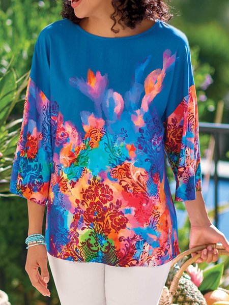 

Regular Fit Round Neck Casual Long sleeve tops, Blue, Tops