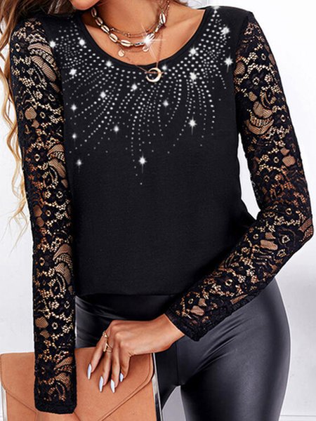 

Sexy Abstract Geometric Regular Fit Cotton Blends Long Sleeve T-shirt, Black, T-Shirts