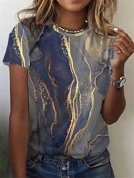 

JFN Crew Neck Marbling Daily T-Shirt, Multicolor, T-Shirts