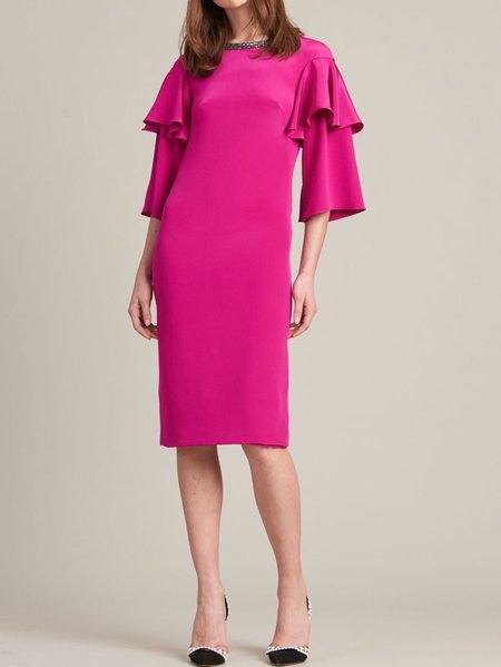 

Round Neck Elegant Off Shoulder Dress, Red, Midi Dresses
