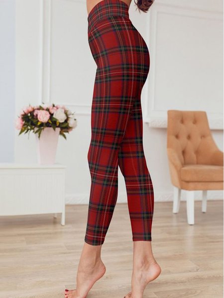 

Red Plaid Athleisure Leggings, Leggings