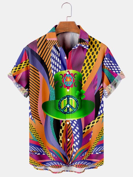

Mens Funky Hippies Print Casual Breathable Short Sleeve Hawaiian Shirts, As picture, Shirts ＆ Blouse