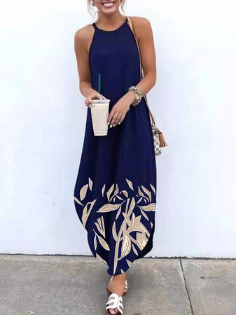 

Floral Casual Halter Dresses, Blue, Floral Dresses