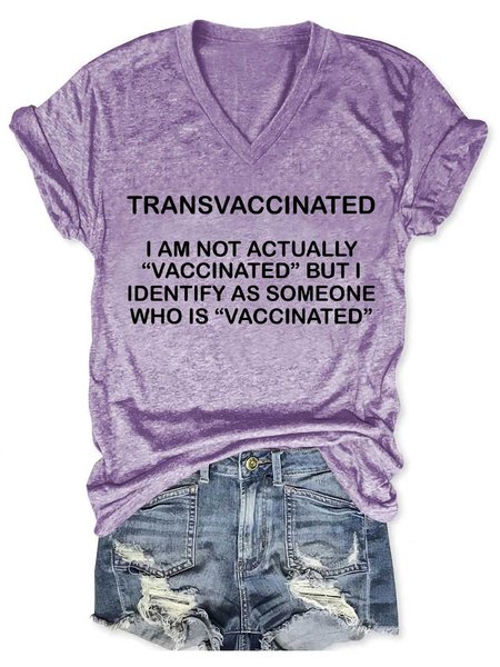 Transvaccinated Funny Print Shirts&Tops, Light purple, T-shirts