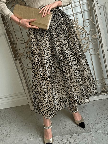 

Spring A LineA Elegant Lightweight Date Long skirt, Leopard, Maxi Skirts