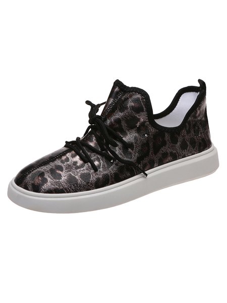 

Women's Leopard Print Lace-Up Sneakers, Black, Sneakers