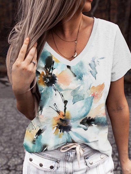 

Loosen Casual Floral Shirts & Tops, White, Tops