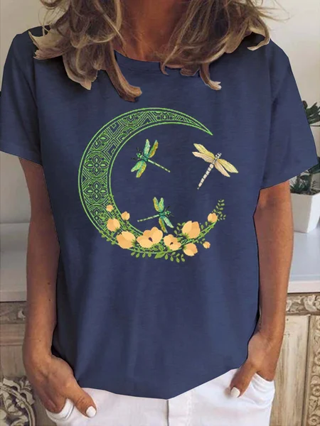 

Moon And Dragonfly Women's Short sleeve tops, Deep blue, T-shirts